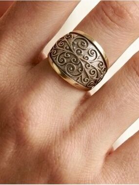 Dome Scroll Mixed Metal Ring